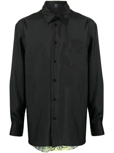 Versace Graphic-print Panelled Shirt In Black
