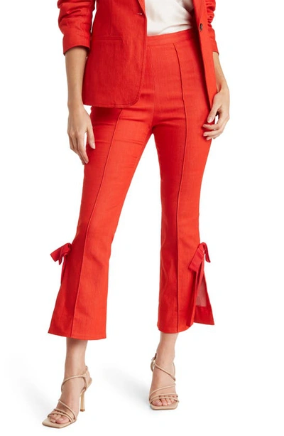 Cinq À Sept Lou Bow Detail Flare Leg Jeans In Bright Crimson