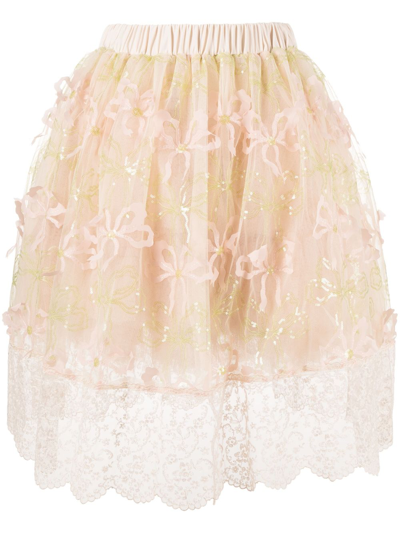 Simone Rocha Neutral Bow-appliqué Tulle Skirt - Women's - Polyester/polyamide/acetate/cuproviscosenylon In Pink