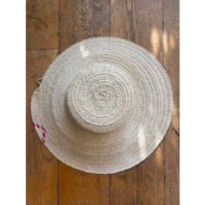 Pompon Bazar Unisex Traditional Straw Hat In Mauve