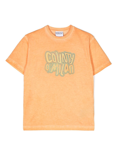Marcelo Burlon County Of Milan Kids' Slogan-print Cotton T-shirt In Orange