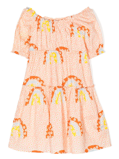 Stella Mccartney Kids' Floral-print Cotton Dress In Orange