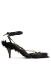 Khaite Marion 75 Shearling-trimmed Leather Sandals In Black