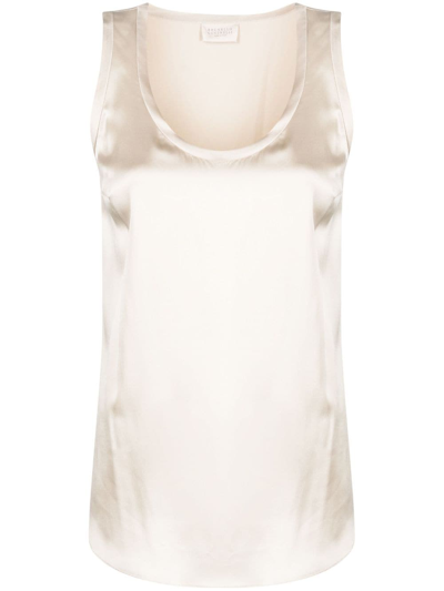 Brunello Cucinelli Sleeveless Silk Top In White