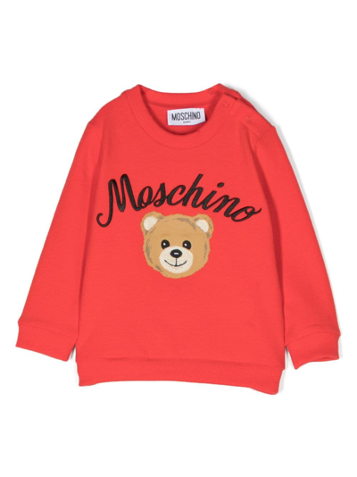 Moschino Babies' Teddy Bear Cotton Sweatshirt In Rot