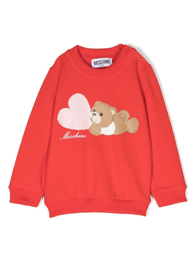 Moschino Babies' Teddy Bear Logo印花卫衣 In Red