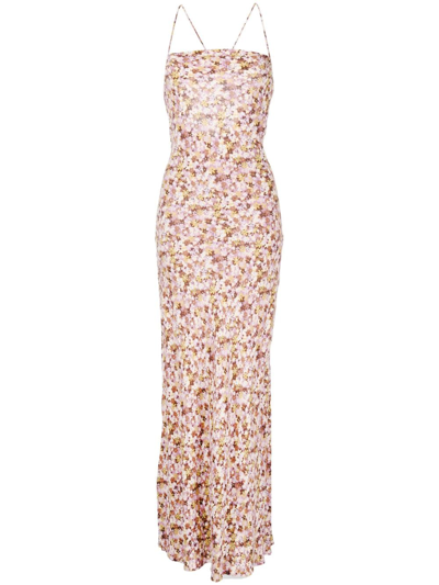 Faithfull The Brand Lusia Draped Floral-print Crepe Maxi Dress In Purple