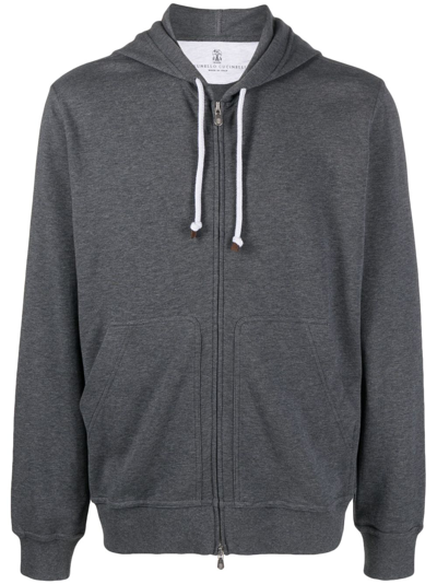 Brunello Cucinelli Cotton Fleece Zip Up Hoodie In Grey