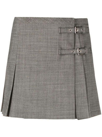 Alessandra Rich Buckle-detail Pleated Miniskirt In Grey