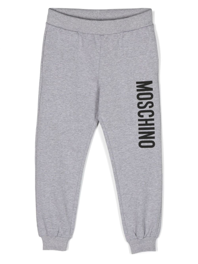 Moschino Kids' Logo-print Cotton Track Trousers In Grey