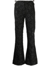 Ganni Cutout Bead-embellished Cloqué Flared Pants In Black