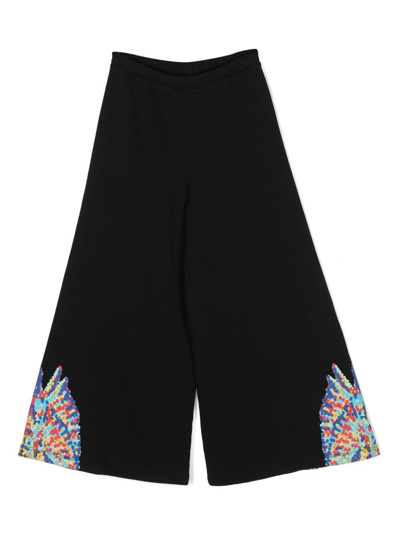 Marcelo Burlon County Of Milan Kids' Wings-print Cotton Trousers In Black