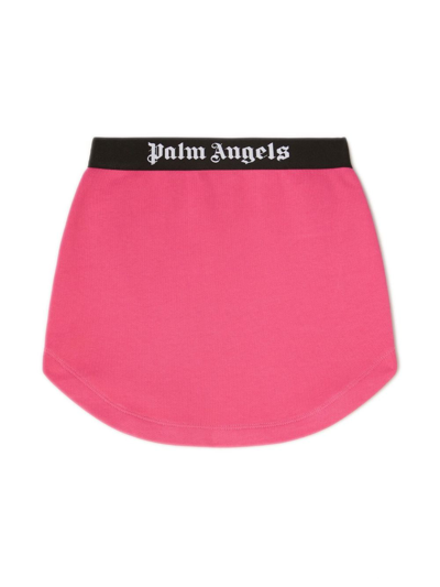 Palm Angels Kids' Logo-print Cotton Skirt In Fuchsia Black
