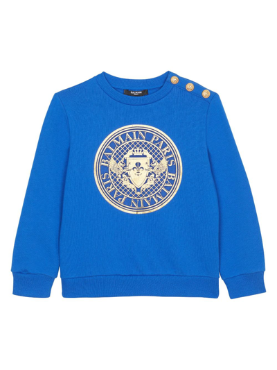 Balmain Kids' Logo-print Cotton Sweatshirt In Blue