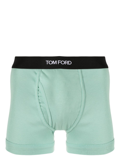 Tom Ford Logo裤腰弹性棉四角裤 In Green