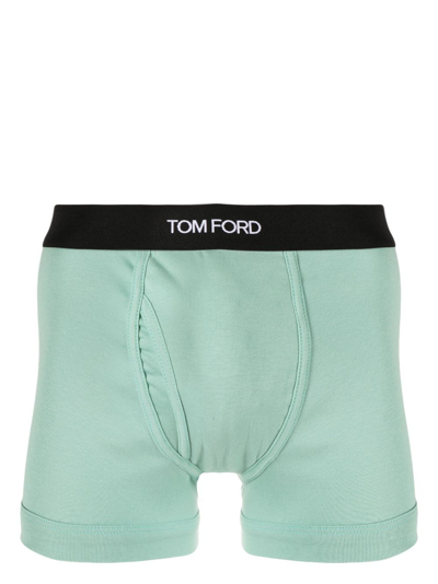 Tom Ford Logo裤腰弹性棉四角裤 In Menthol