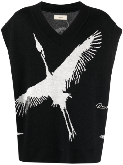 Rough Patterned Intarsia-knit Sleeveless Jumper In Black