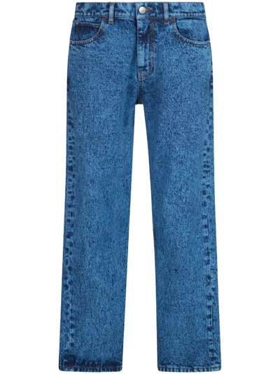 Marni Marble-pattern Straight-leg Jeans In Blue