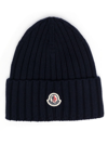 MONCLER LOGO-PATCH RIBBED-KNIT BEANIE