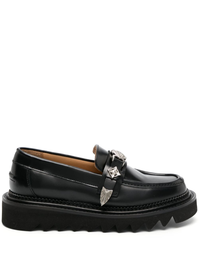 Toga Stud-embellished Leather Loafers In Black