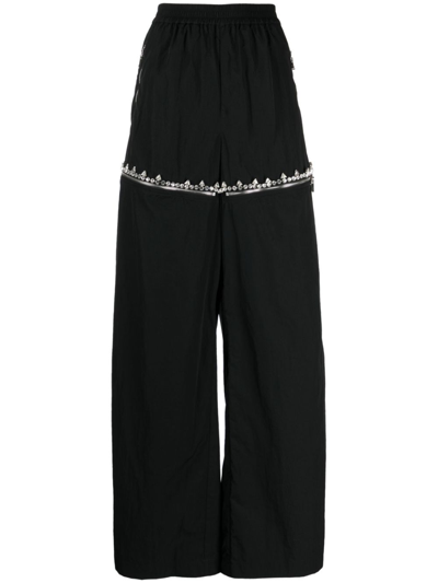 Area Crystal-embellished Wide-leg Trousers In Black