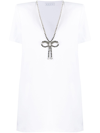 Area Crystal Bow V-neck Stretch Jersey T-shirt In White