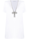 Area White Crystal Bow V-neck T-shirt Minidress In White