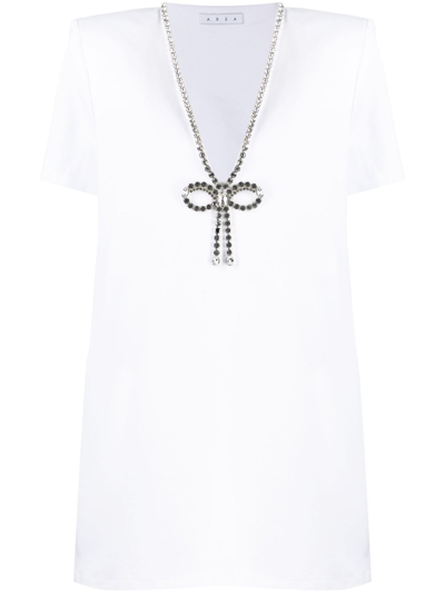 Area Crystal Bow V-neck Stretch Jersey T-shirt In White