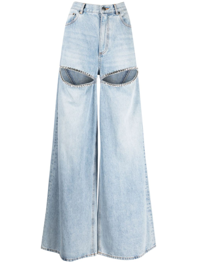 Area Crystal-embellished Cutout High-rise Wide-leg Jeans In Blue