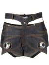 AREA BUTTERFLY CUT-OUT DENIM SHORTS