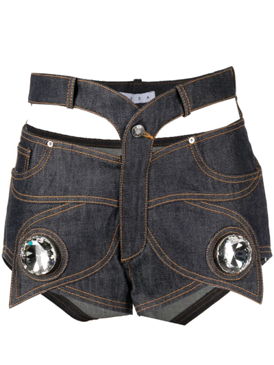 Area Butterfly Raw Cotton Denim Hot Pants In Blue