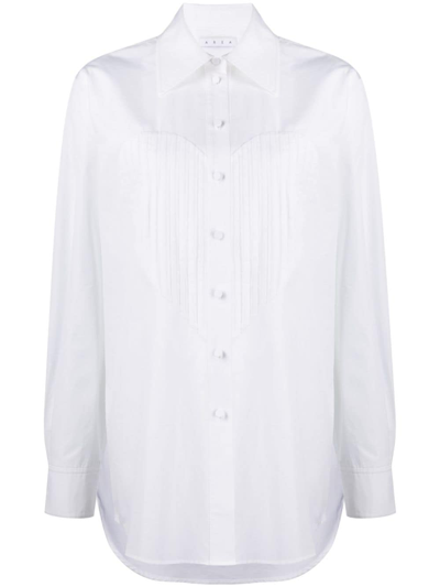 Area Button-front Tuxedo Shirt With Pleated Heart Bib In White