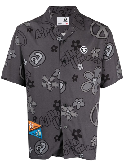 Aape By A Bathing Ape Graphic-print Short-sleeved Shirt In Black