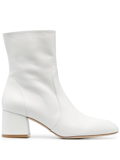 Stuart Weitzman Flareblock 60mm Leather Boots In Ivory