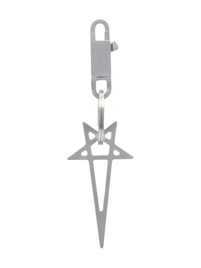 Rick Owens Pentagram Engraved-logo Brass Keyring In Silver