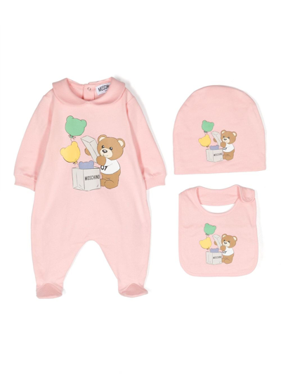 Moschino Teddy Bear Print Babygrow Set In Pink