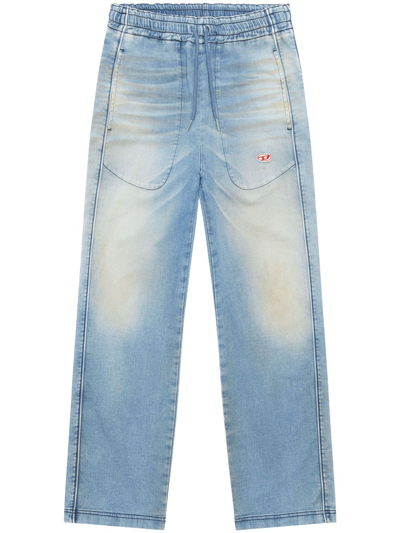 Diesel Logo-embroidered Wide-leg Jeans In Blue