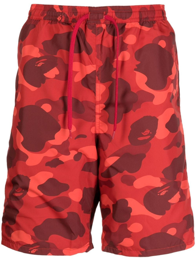 A Bathing Ape Camouflage-pattern Drawstring Shorts In Red