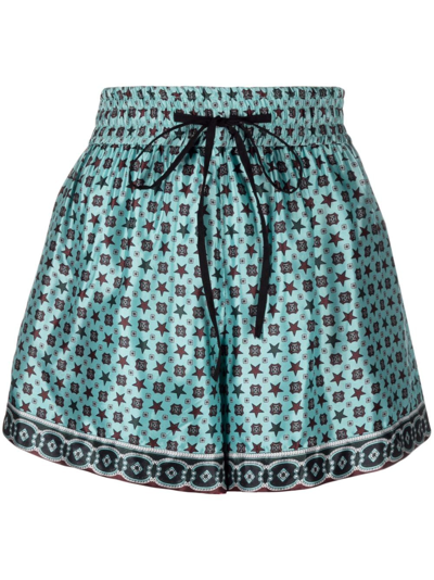 Sandro Graphic-print Drawstring Shorts In Turquoise