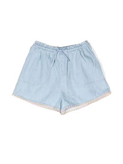 Zimmermann Kids' Halcyon Patch-detail Denim Shorts In Misty Blue