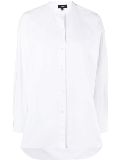 Theory Collarless Cotton Shirt In White