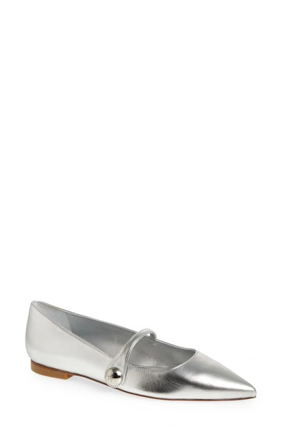 Stuart Weitzman Pointed Toe Mary Jane Flat In Silver