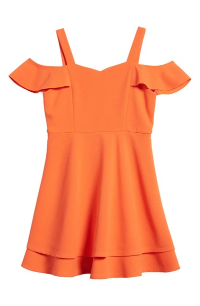 Love, Nickie Lew Kids' Cold Shoulder Skater Dress In Orange Crush