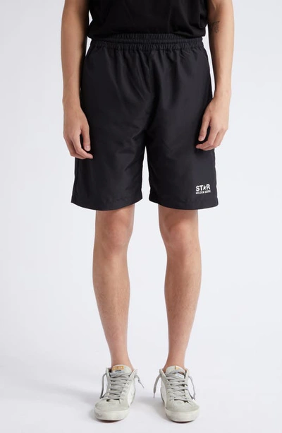 Golden Goose Diego Star Logo Wide Leg Shorts In Black