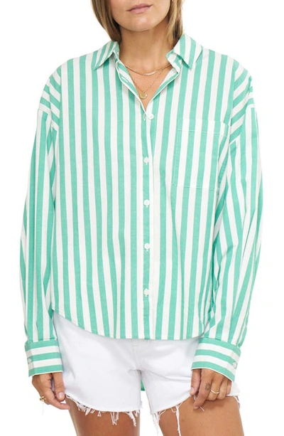 Pistola Sloane Oversize High-low Button-up Shirt In Clover Stripe