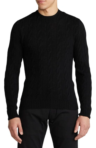 Ralph Lauren Purple Label Cable Knit Cashmere Sweater In Classic Black