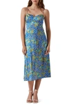 Astr Bustier Satin Dress In Blue Multi Floral