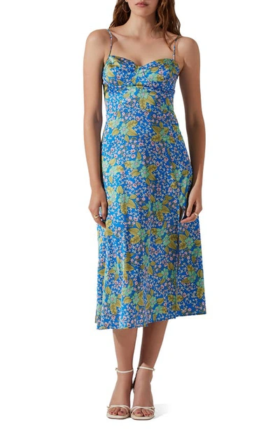 Astr Bustier Satin Dress In Blue Multi Floral