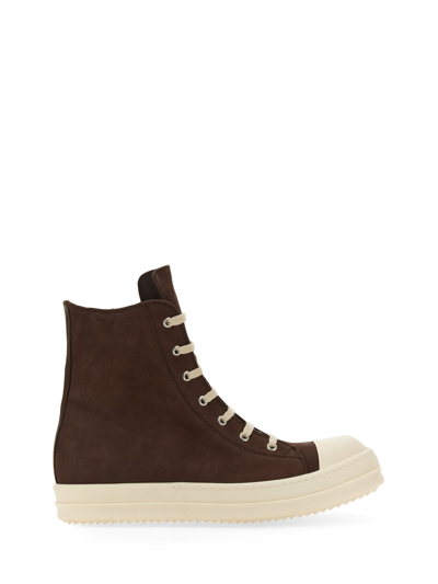 Rick Owens Leather High Top Trainers In Brown