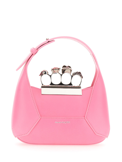 Alexander Mcqueen Mini Jewelled Leather Hobo In Pink